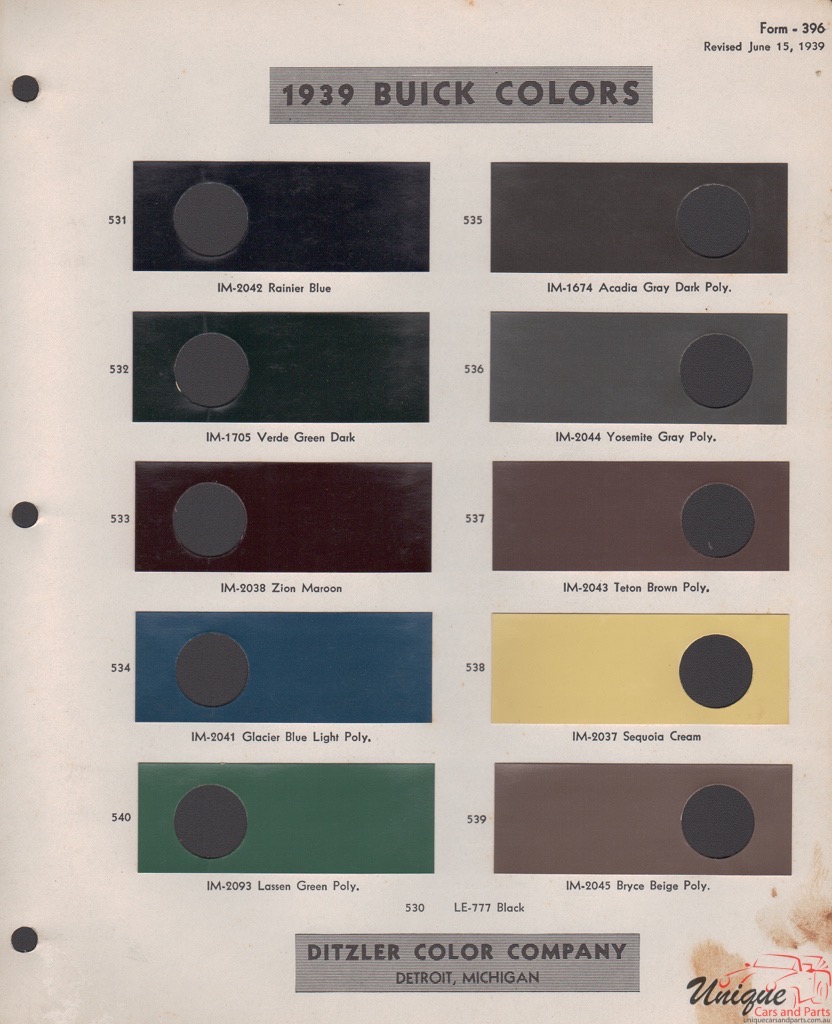 1939 Buick Paint Charts PPG 1